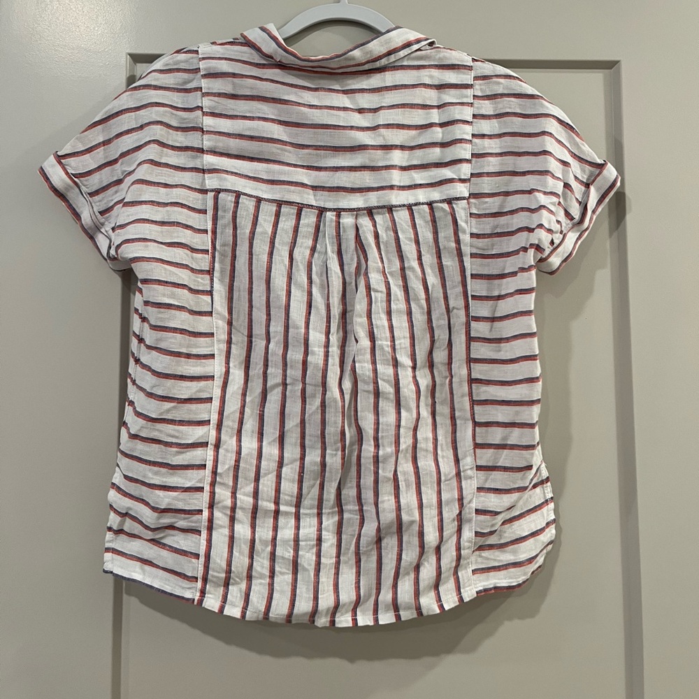 Christian Siriano 100% Linen Button Up Striped Collared Polo Tee - Picture 3 of 6